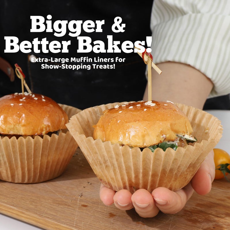 Bake Buddies Cupcake Liners for Baking â€“ Brown Jumbo Muffin Liners Dessert Cups, Thick Unbleached Parchment Paper Baking Supplies, Large Greaseproof Pan Liner Wrappers (200-Pack) - Image 3